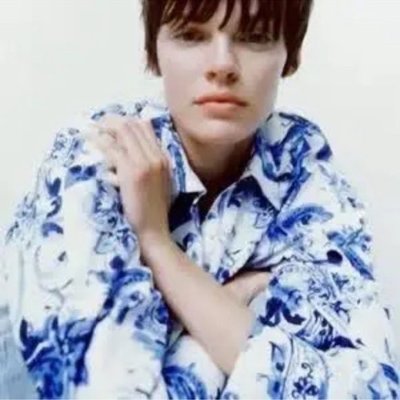 Zara blue and white button down shirt size medium NWT - Picture 4 of 7